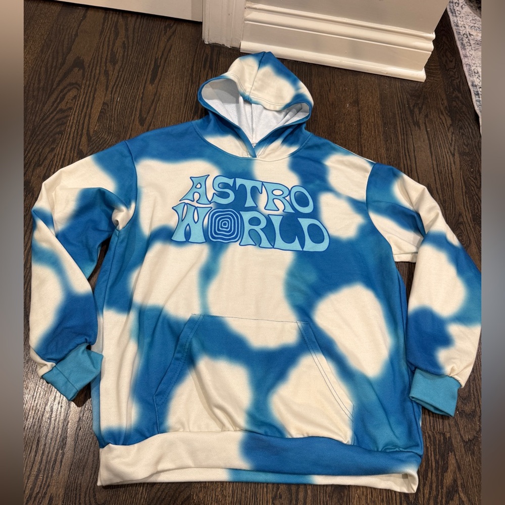Travis Scott Astroworld Tour Concert Hoodie Blue White Tie Dye (M)